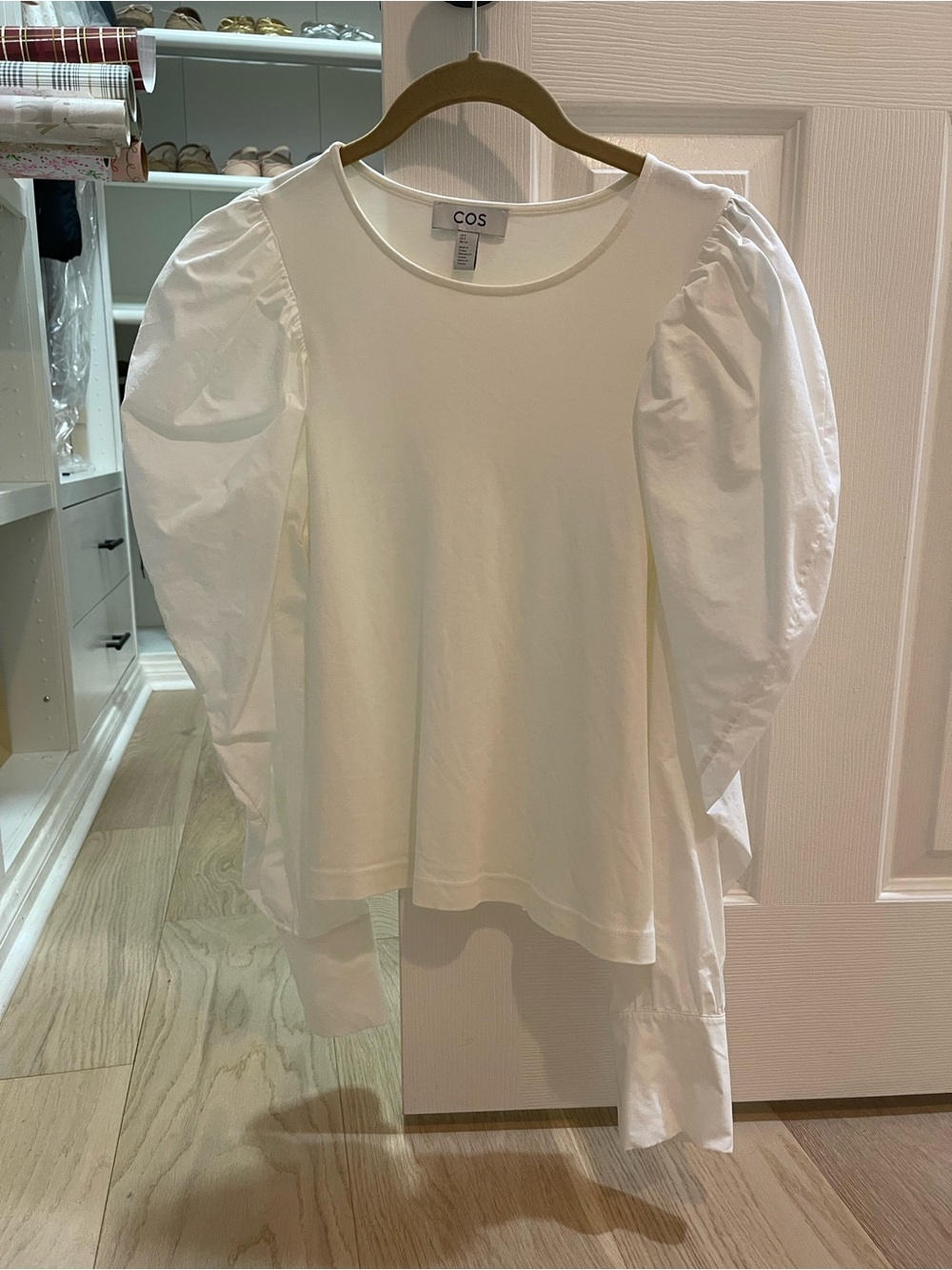 COS White Puff-Sleeve Cotton Blend Top
